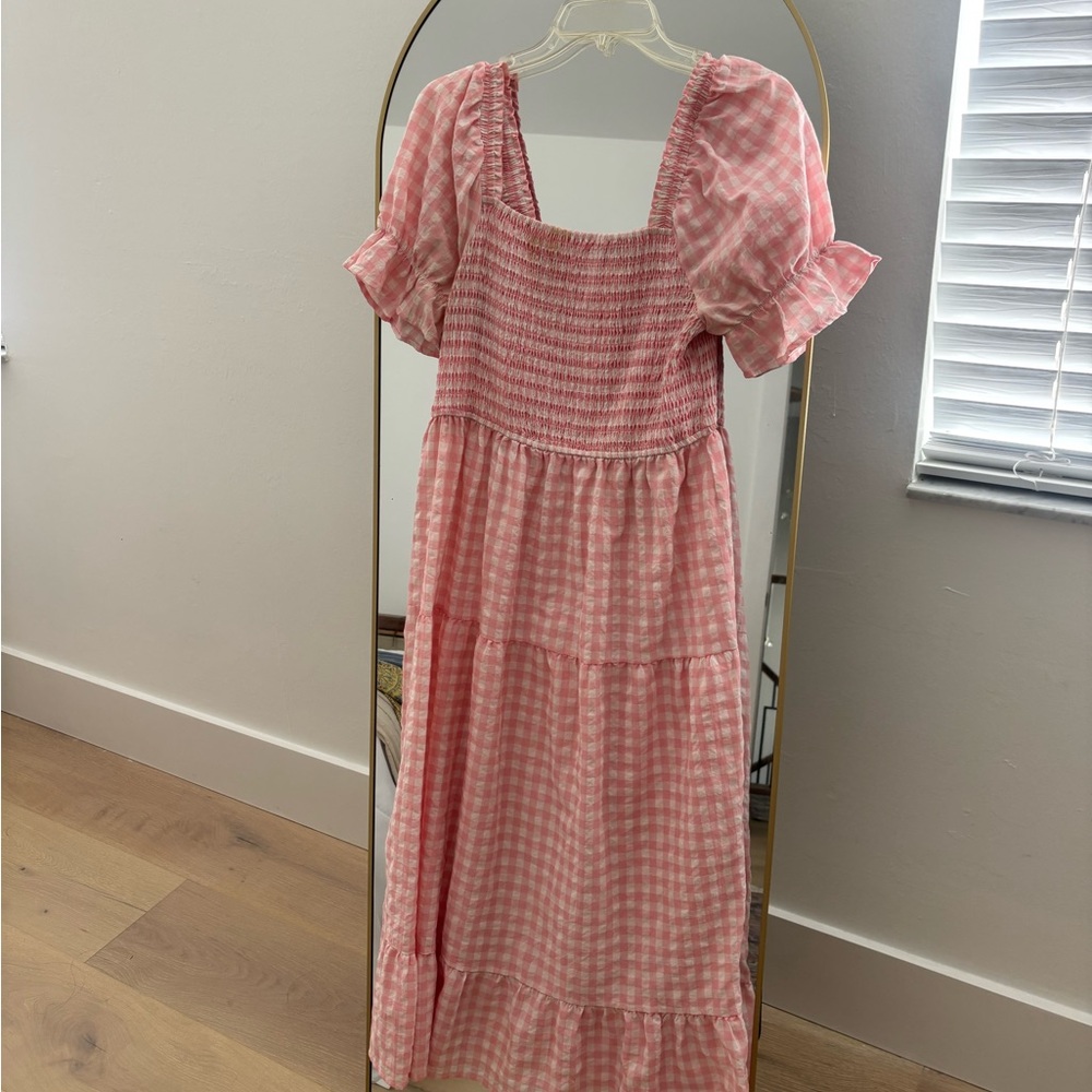 Pink Gingham Smocked Dress